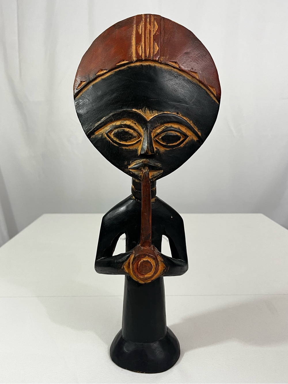 African Fertility Figure Akua’ba Ashanti Hand-Carved Wood Sculpture Ghana